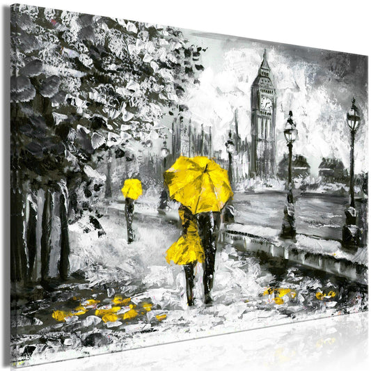 Schilderij - Walk in London (1 Part) Wide Yellow