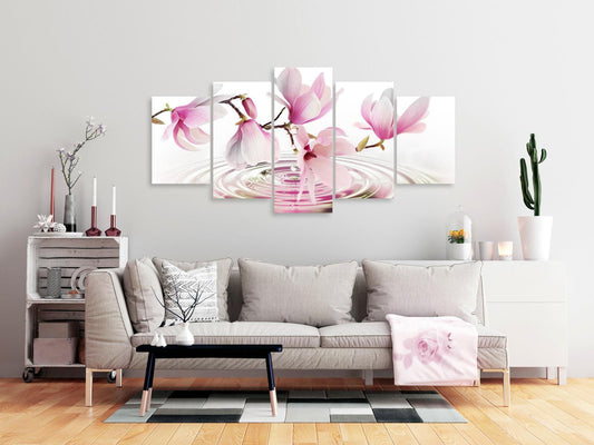 Schilderij - Magnolias over Water (5 Parts) Wide Pink