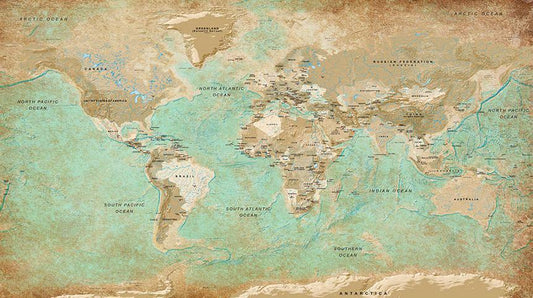 Fotobehang - Turquoise World Map II