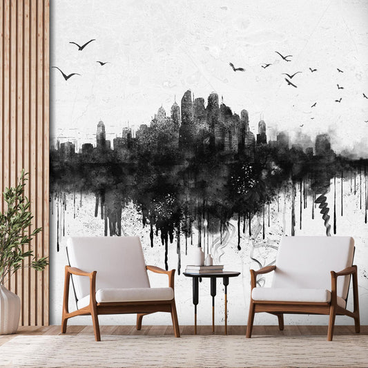 Fotobehang - Big city - abstract city skyline in black watercolour style