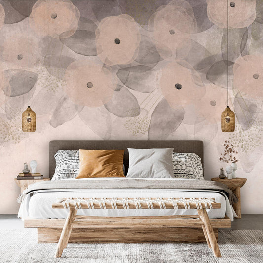 Fotobehang - Minimalist meadow - patterns on a delicate beige textured background