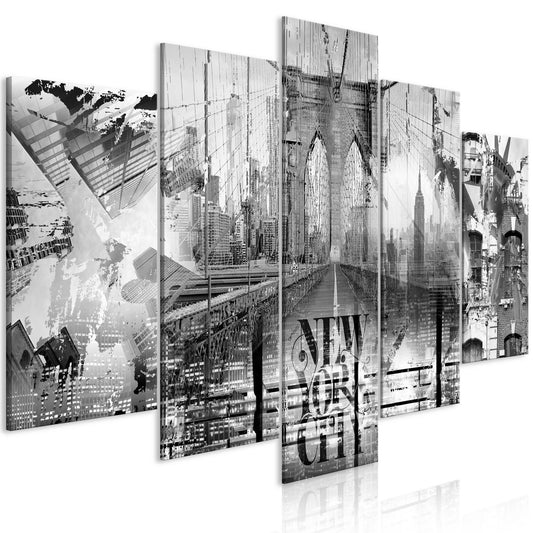 Painting - New York City Collage (5 Parts) Wide Black and White