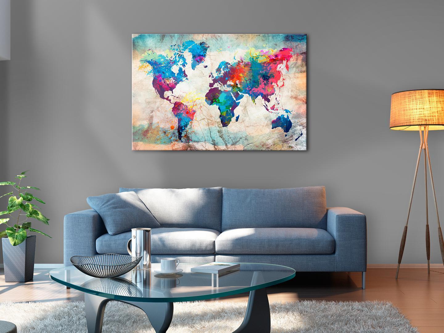 Gemälde - Weltkarte: Farbenfroher Wahnsinn