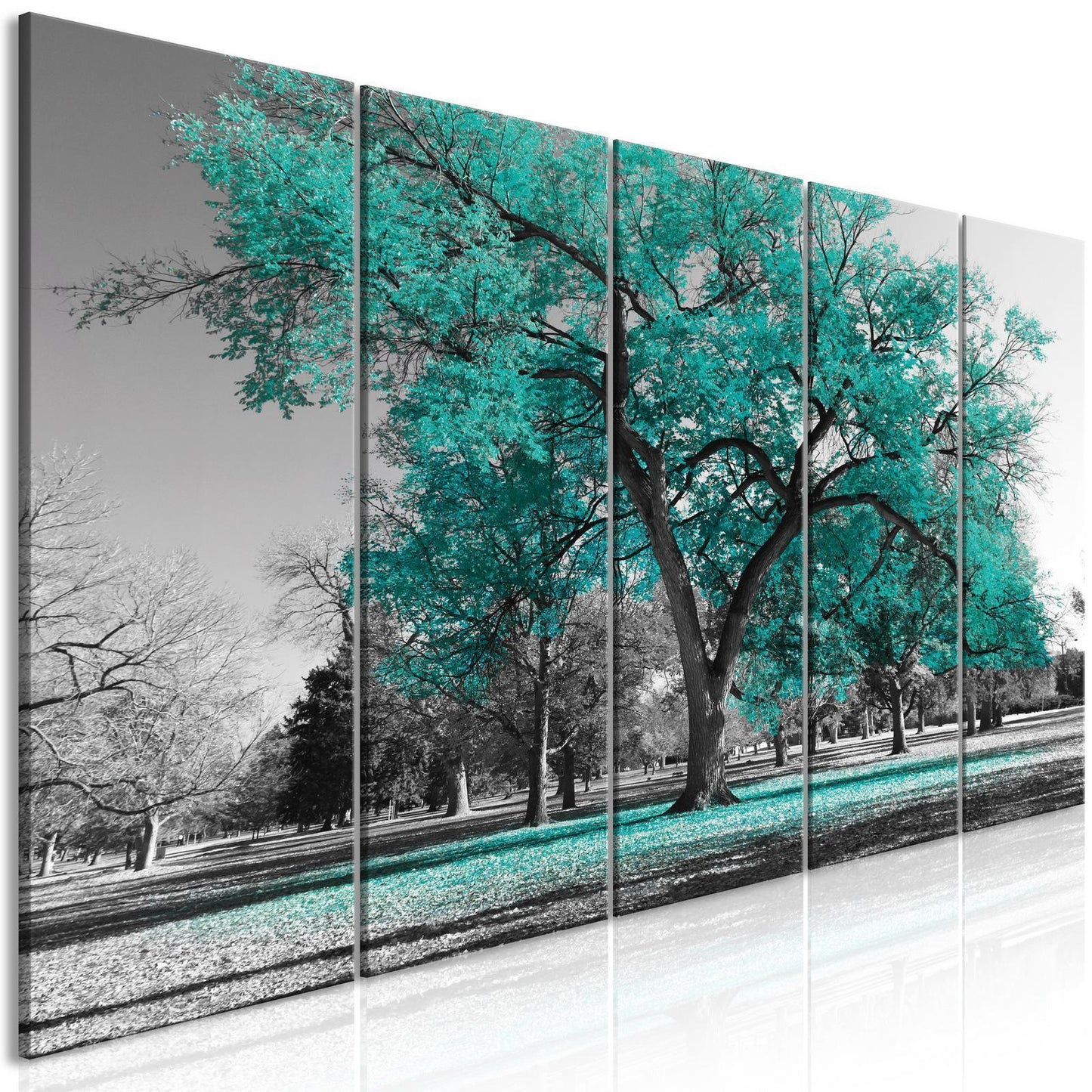 Painting - Autumn in the Park (5 Parts) Narrow Turquoise