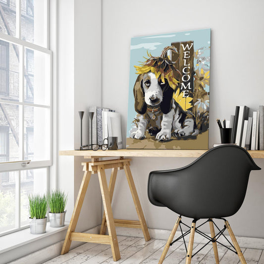 Doe-het-zelf op canvas schilderen - Dog and Sunflowers