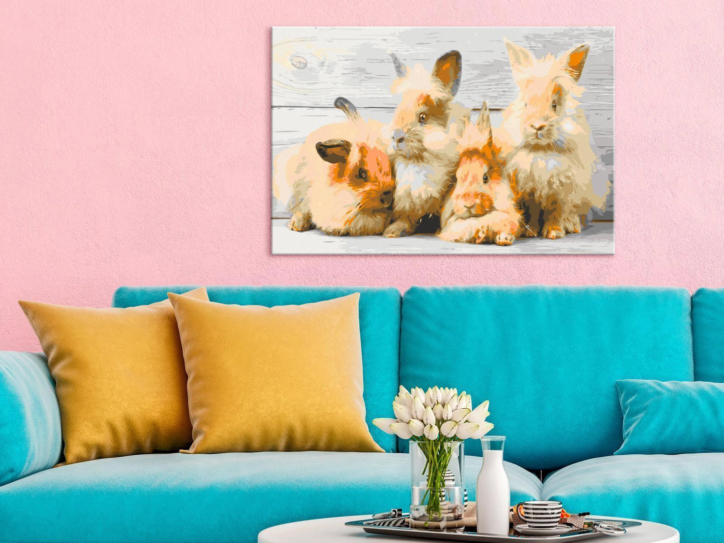 DIY canvas painting - Four Bunnies 