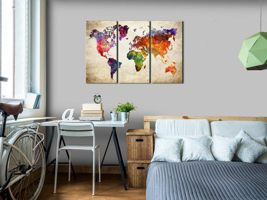 Schilderij - The World's Map in Watercolor