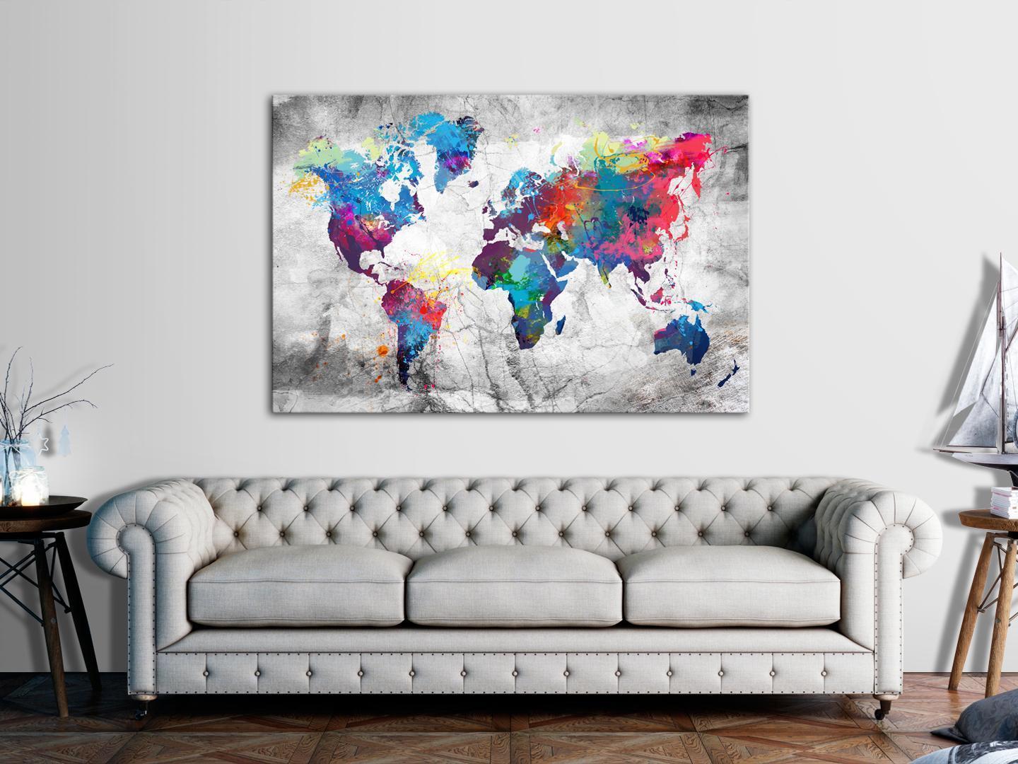 Schilderij - World Map: Grey Style
