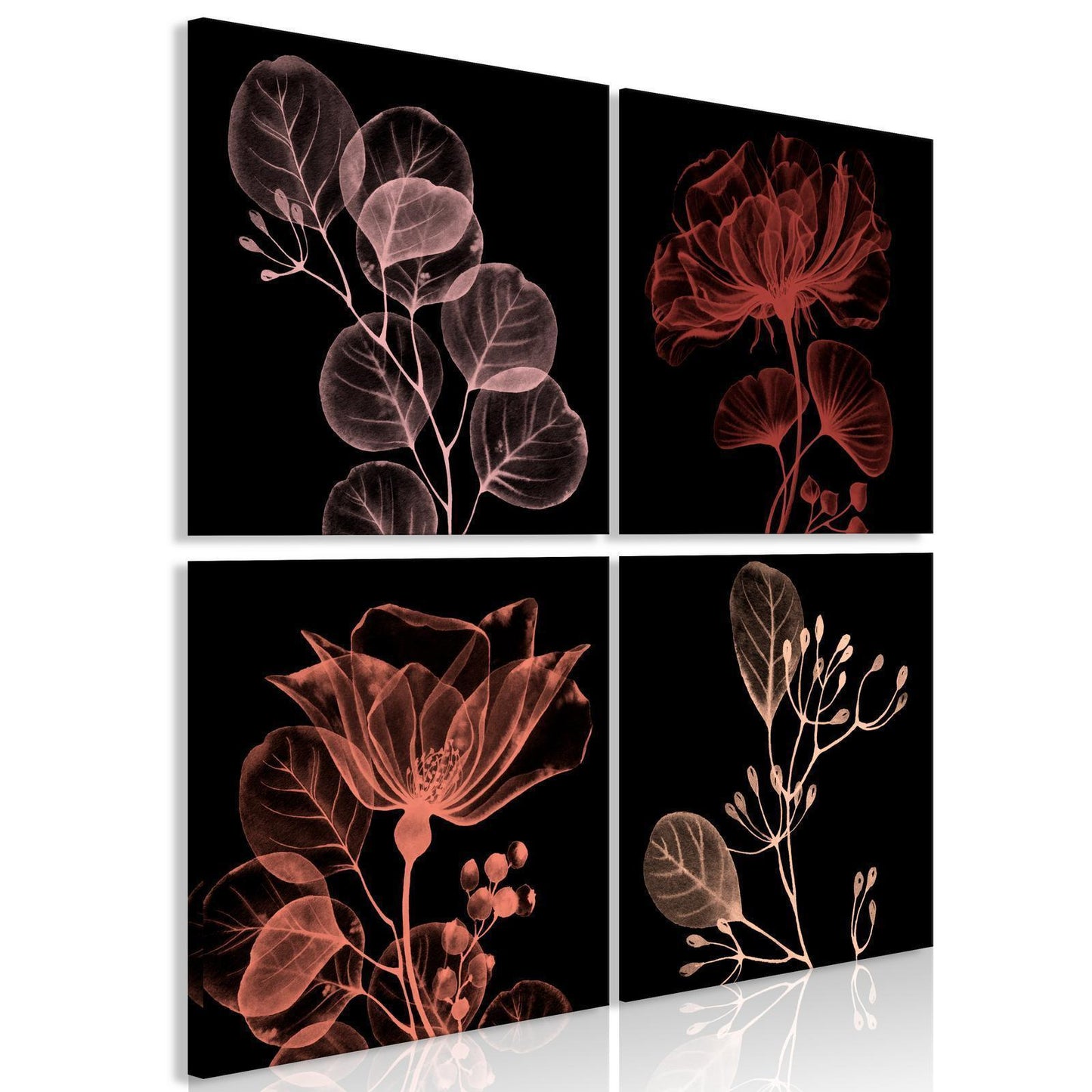 Schilderij - Glowing Flowers (4 Parts)