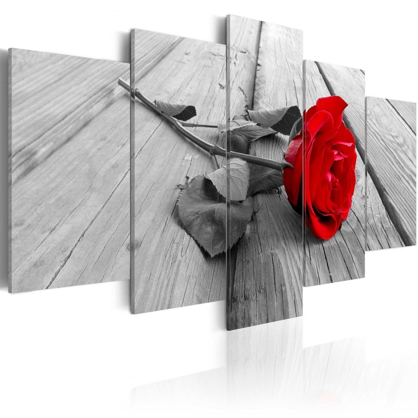 Painting - Rose on Wood (5 Parts) Wide Red