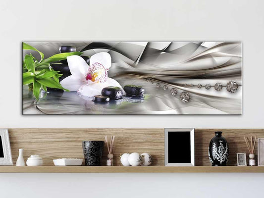 Schilderij - Zen composition: bamboo, orchid and stones