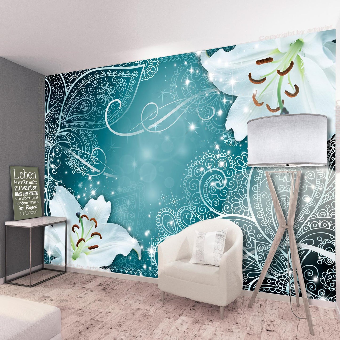 Self-adhesive photo wallpaper - Oriental Wings (Turquoise)