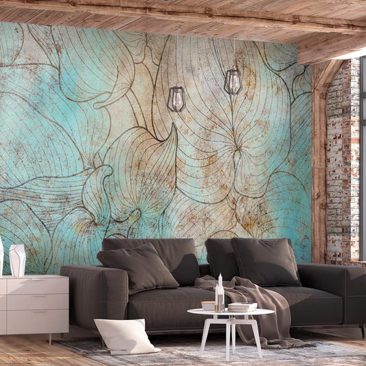 Self-adhesive photo wallpaper - Leaves in Blue