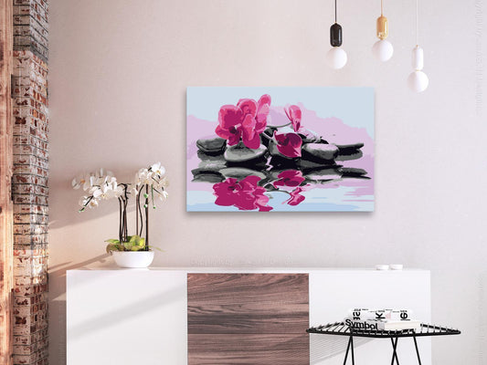 Doe-het-zelf op canvas schilderen - Orchid With Zen Stones (Reflection In The Water)