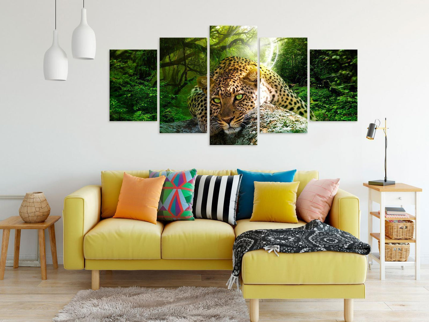 Gemälde - Liegender Leopard (5 Teile) Breitgrün