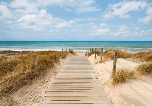 Fotobehang - Vacation Landscape - Wooden Path Leading to the Tranquil Sea