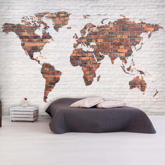 Fotobehang - World Map: Brick Wall