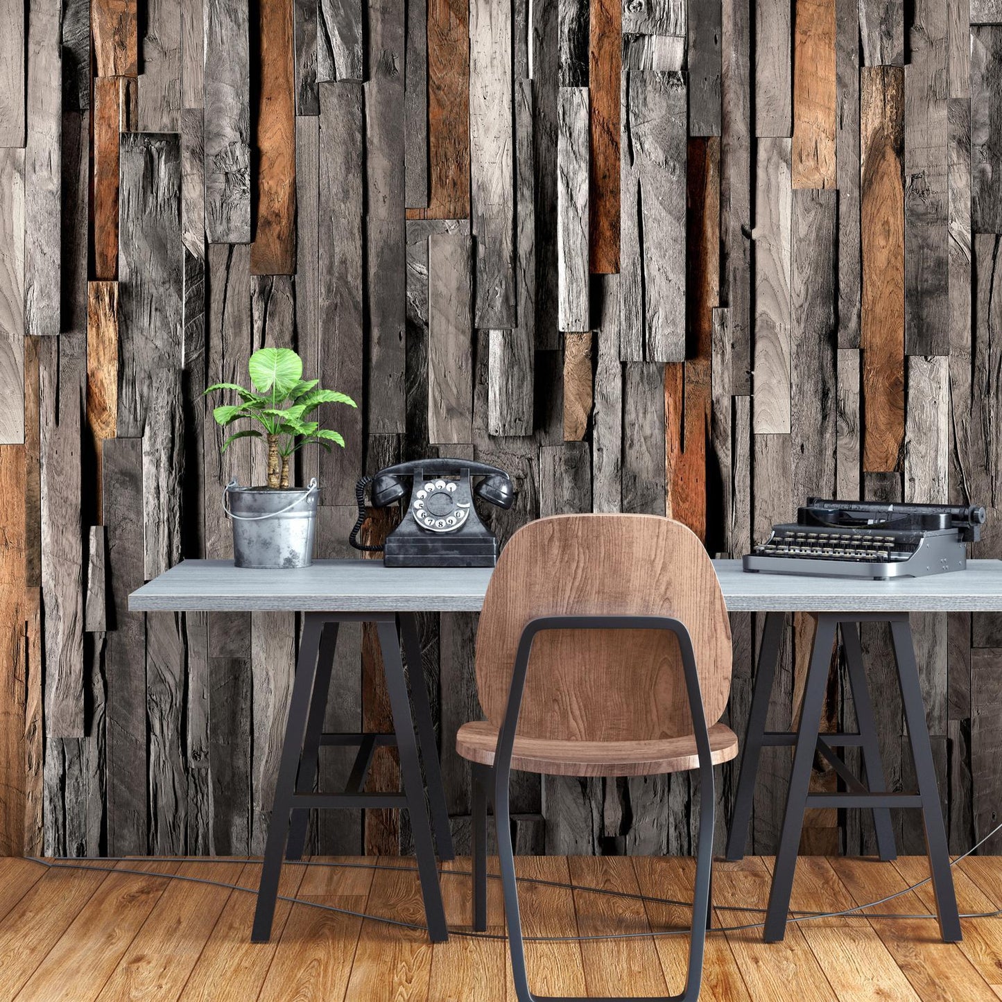 Fotobehang - Wooden Curtain (Grey and Brown)