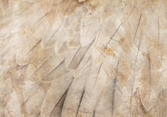 Photo wallpaper - Bird's wings - minimalist close-up on beige feathers with pattern