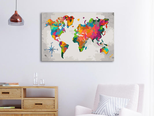 Doe-het-zelf op canvas schilderen - World Map (Compass Rose)