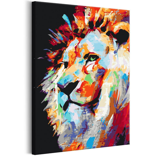 DIY painting on canvas - Portrait of a Colorful Lion 