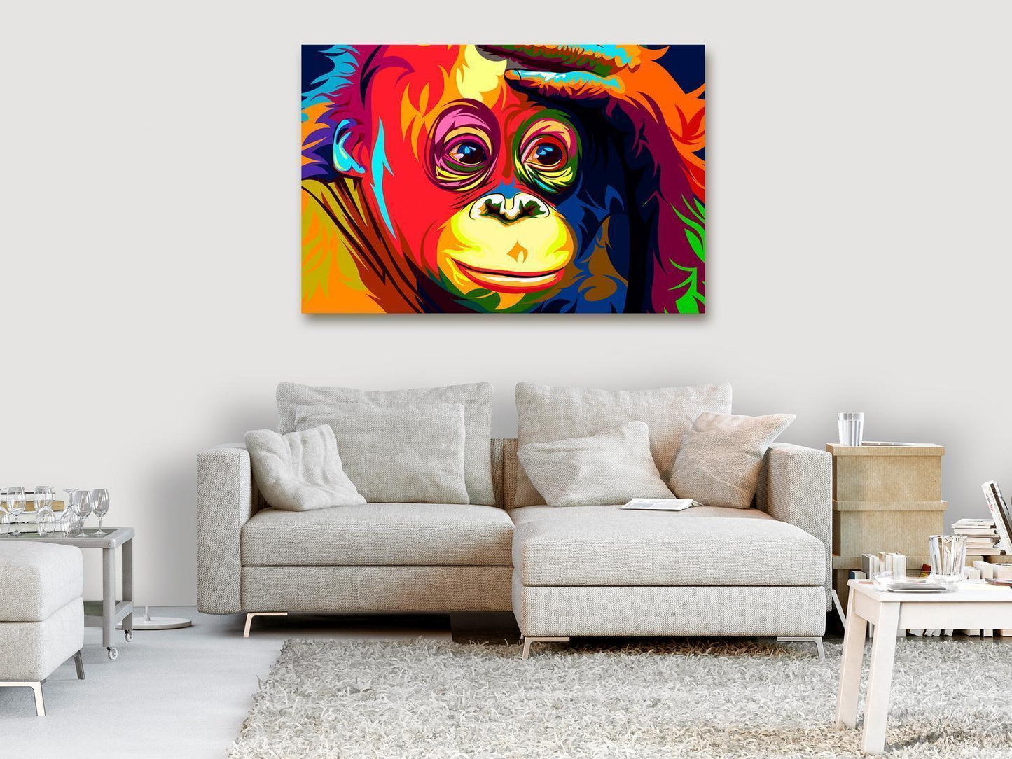 Schilderij - Colourful Orangutan (1 Part) Wide