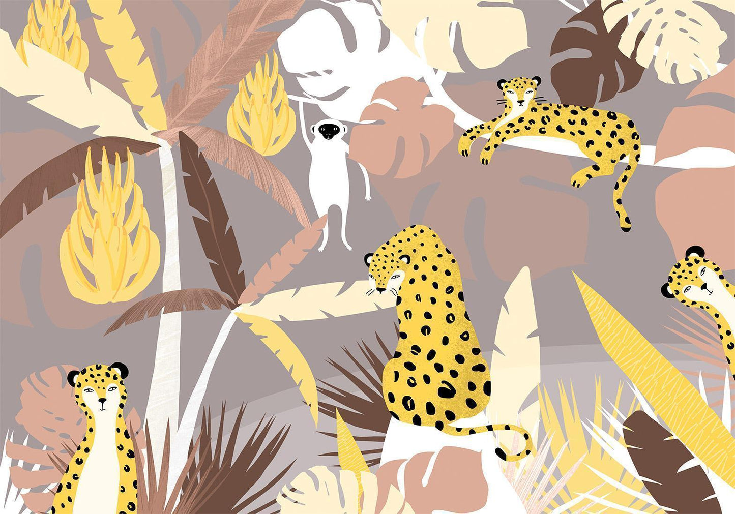 Fotobehang - Cheetahs in the jungle - landscape with exotic animals with palm trees for children