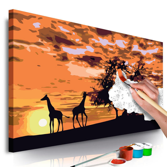 Doe-het-zelf op canvas schilderen - Savannah (Giraffes & Elephants)