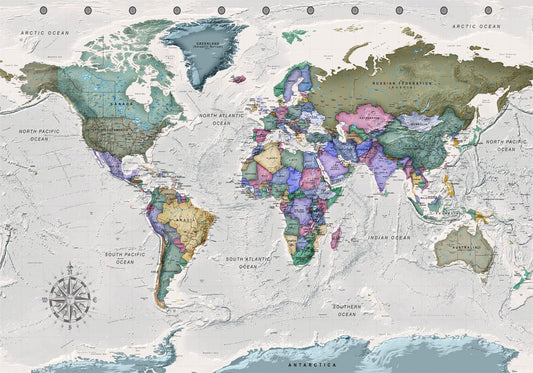 Fotobehang - Geography study - world map with signed countries in English