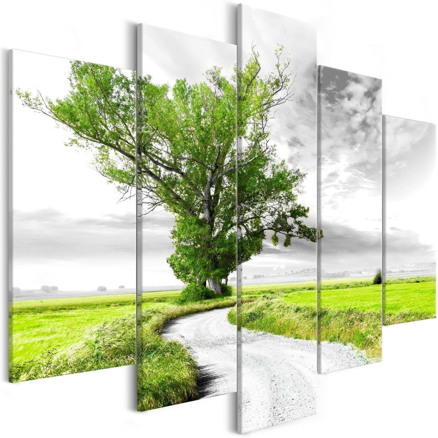 Gemälde - Einsamer Baum (5 Teile) Grün