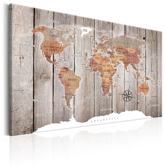 Schilderij - World Map: Wooden Stories