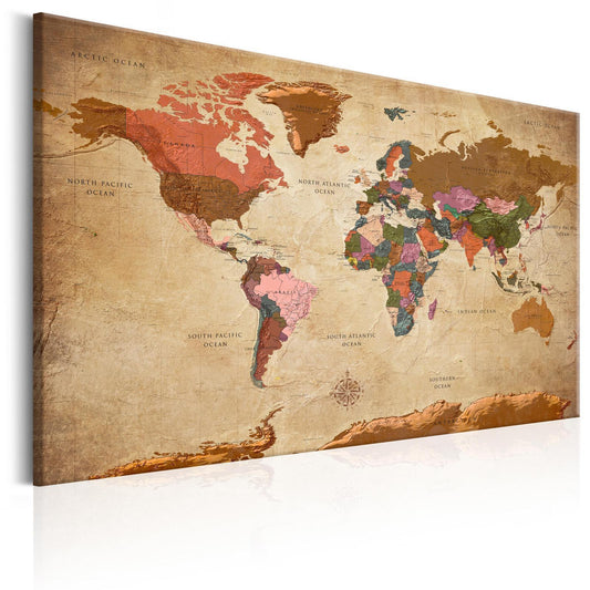 Schilderij - World Map: Brown Elegance