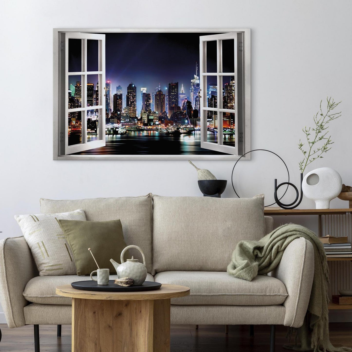 Schilderij - Window: View of New York