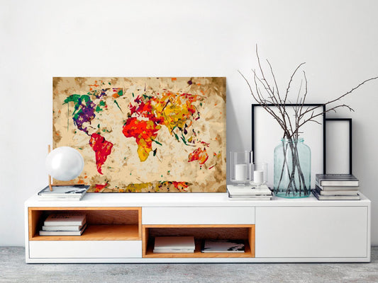 Doe-het-zelf op canvas schilderen - World Map (Colour Splashes)