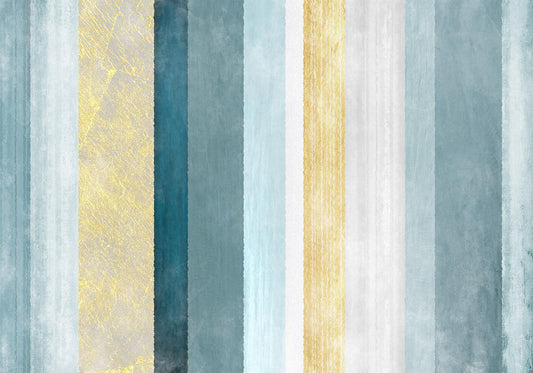 Photo wallpaper - Striped pattern - abstract background in stripes in blue tones with gold pattern