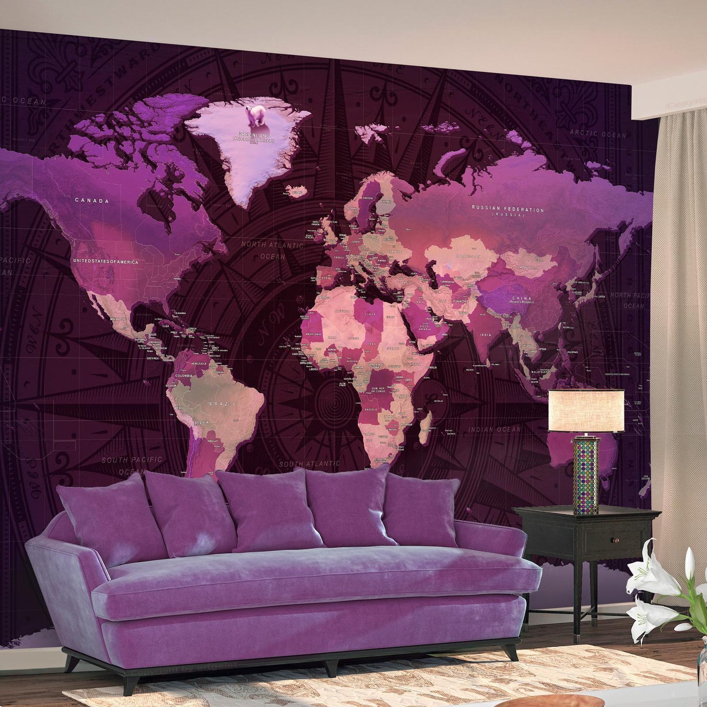 Fotobehang - Purple World Map