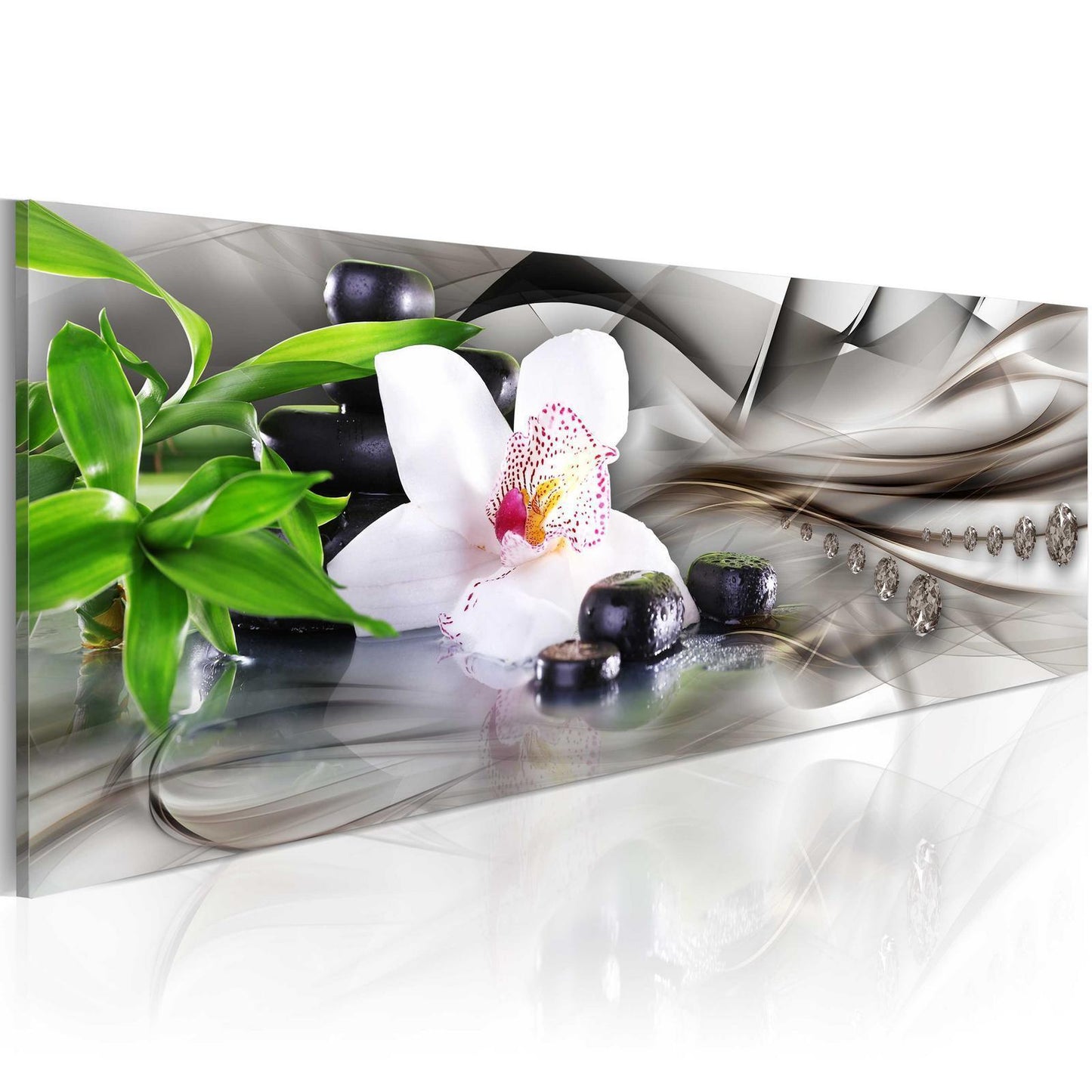 Schilderij - Zen composition: bamboo, orchid and stones