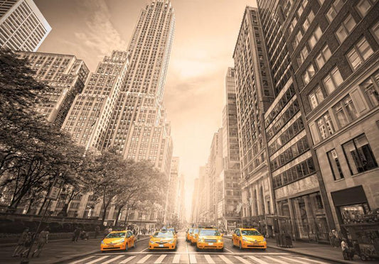 Fotobehang - New York taxi - sepia