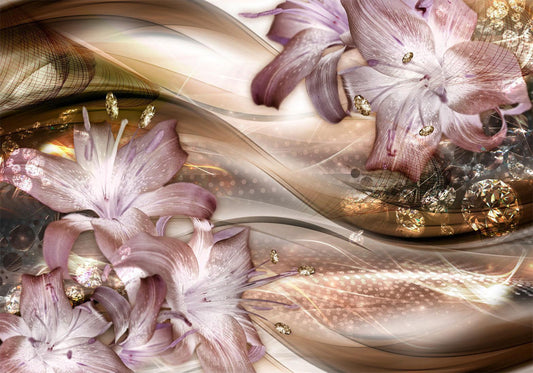 Fotobehang - Lilies on the Wave (Brown)