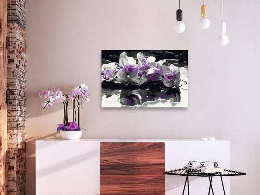 Doe-het-zelf op canvas schilderen - Purple Orchid (Black Background & Reflection In The Water)