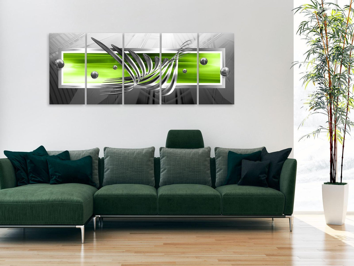 Gemälde – Silberne Flügel (5 Teile), schmales Grün