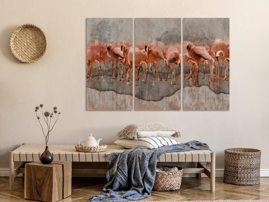 Schilderij - Flamingo Lake (3 Parts)