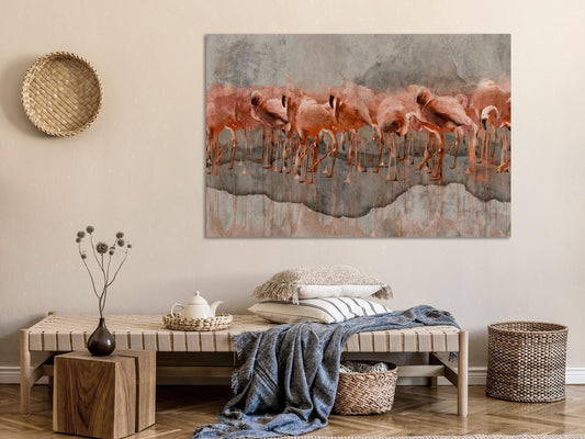 Schilderij - Flamingo Lake (1 Part) Wide