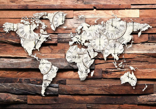 Self-adhesive photo wallpaper - Map On Wood