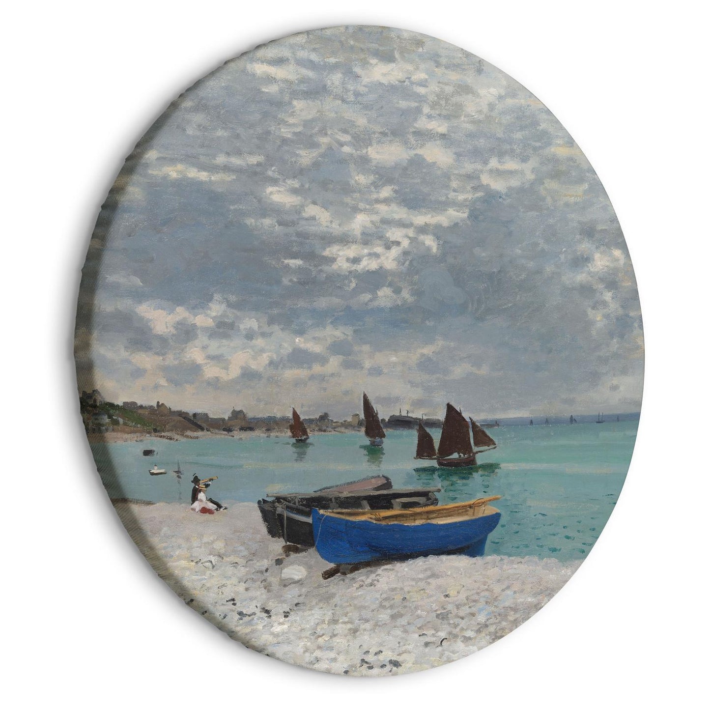 Rond schilderij - Sainte-Adresse Beach, Claude Monet - Boats on the Seashore