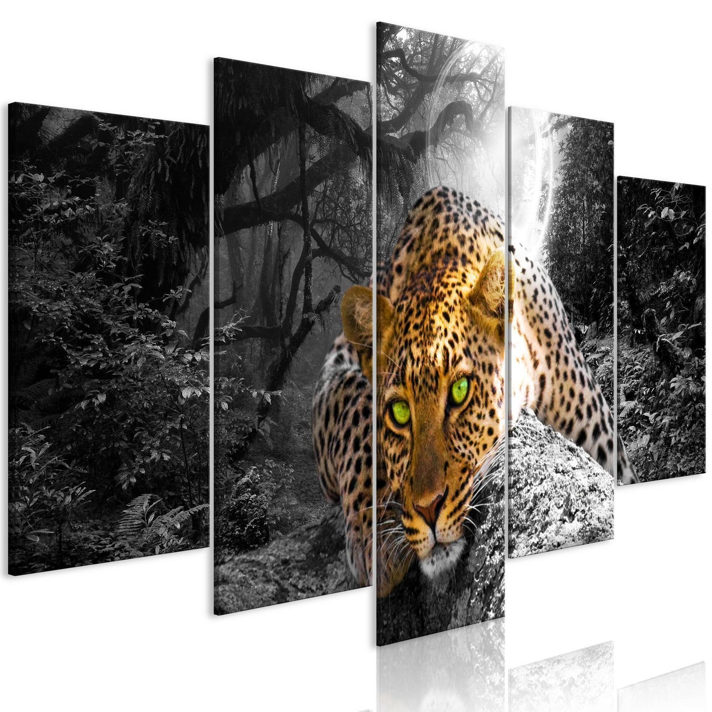 Gemälde - Liegender Leopard (5 Teile) Breitgrau