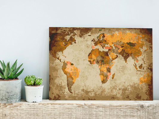 Doe-het-zelf op canvas schilderen - Brown World Map
