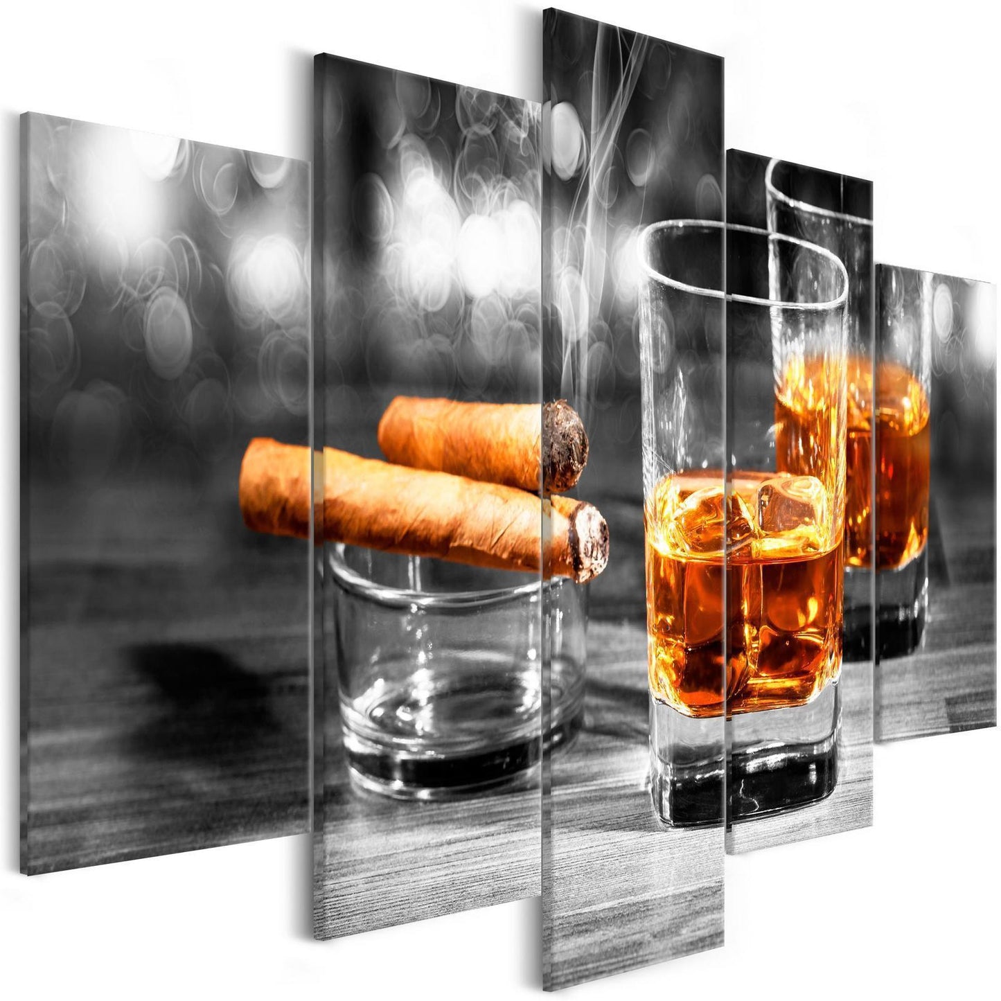 Gemälde - Zigarren und Whiskey (5 Teile) Breit