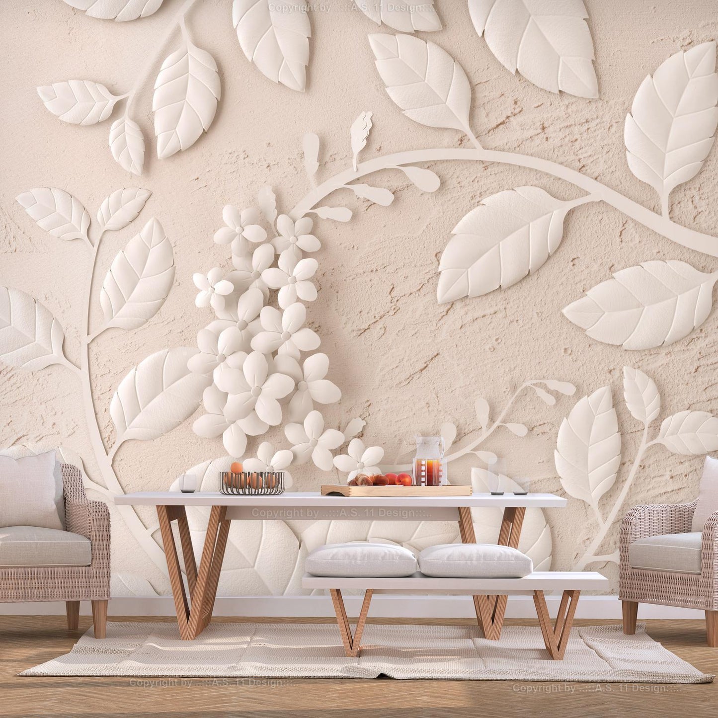 Self-adhesive photo wallpaper - Paper Flowers (Beige)