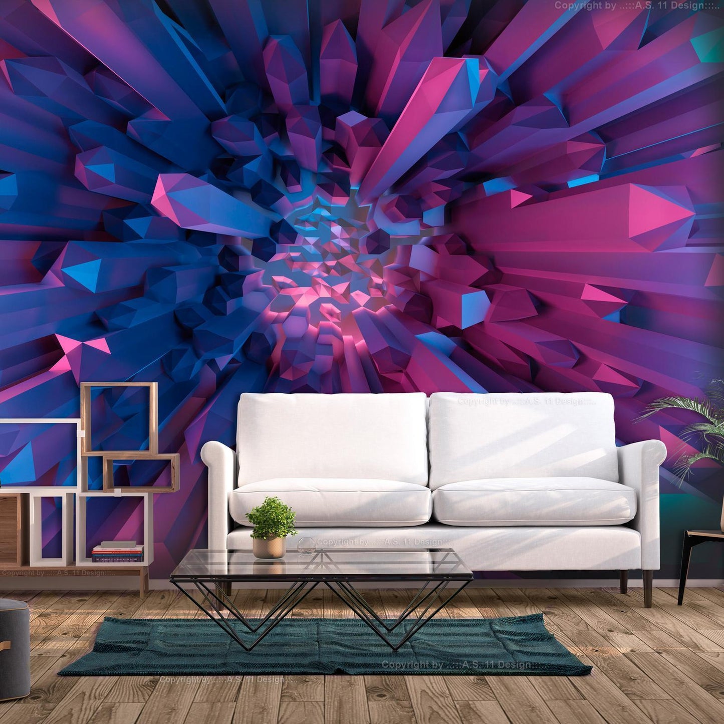 Fotobehang - Crystal - geometric fantasy with 3D elements in purple tones